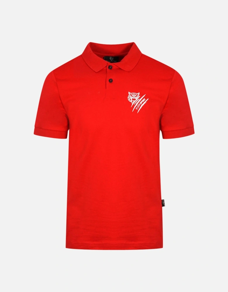Plein Sport Tiger Slash Logo Red Polo Shirt