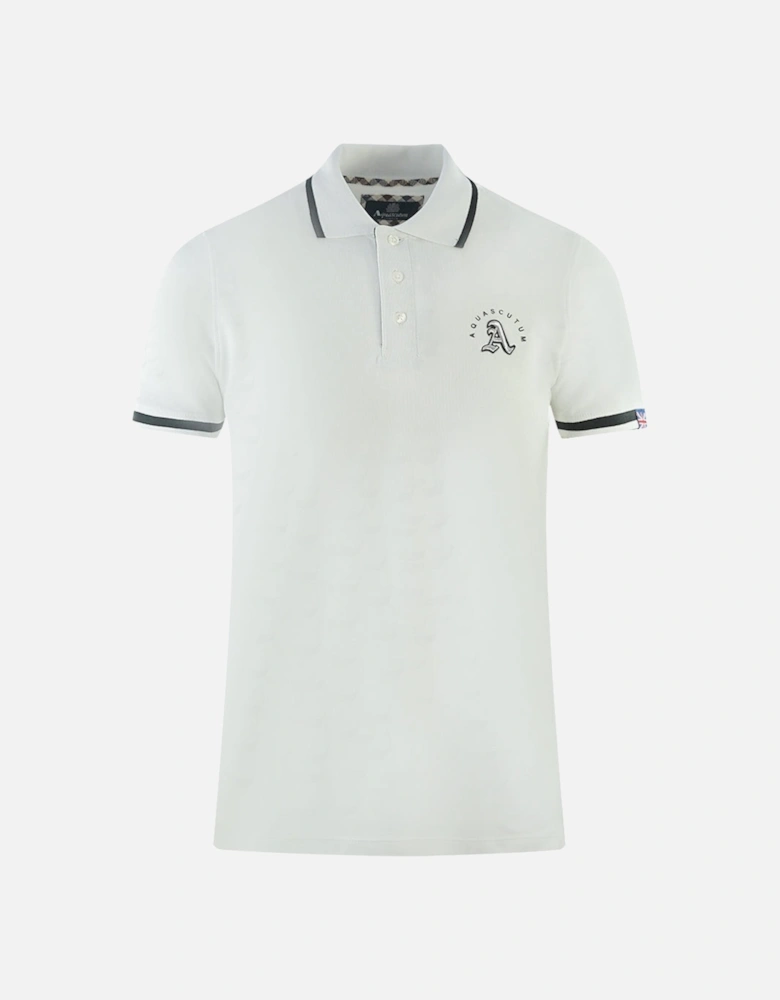 Embossed A Tipped White Polo Shirt