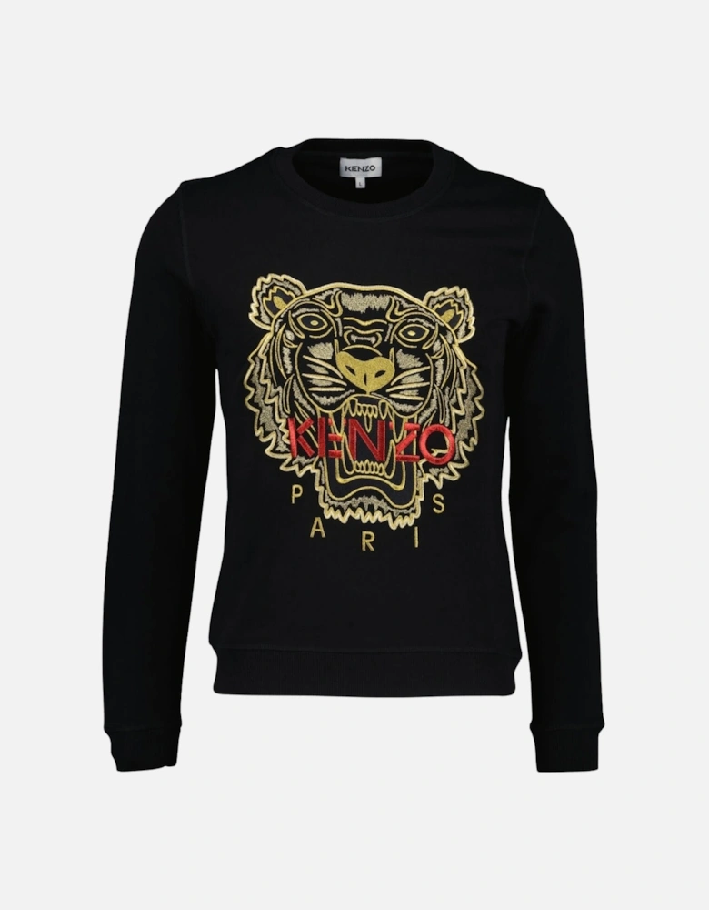 Embroidered Varsity Tiger Icon Black Jumper