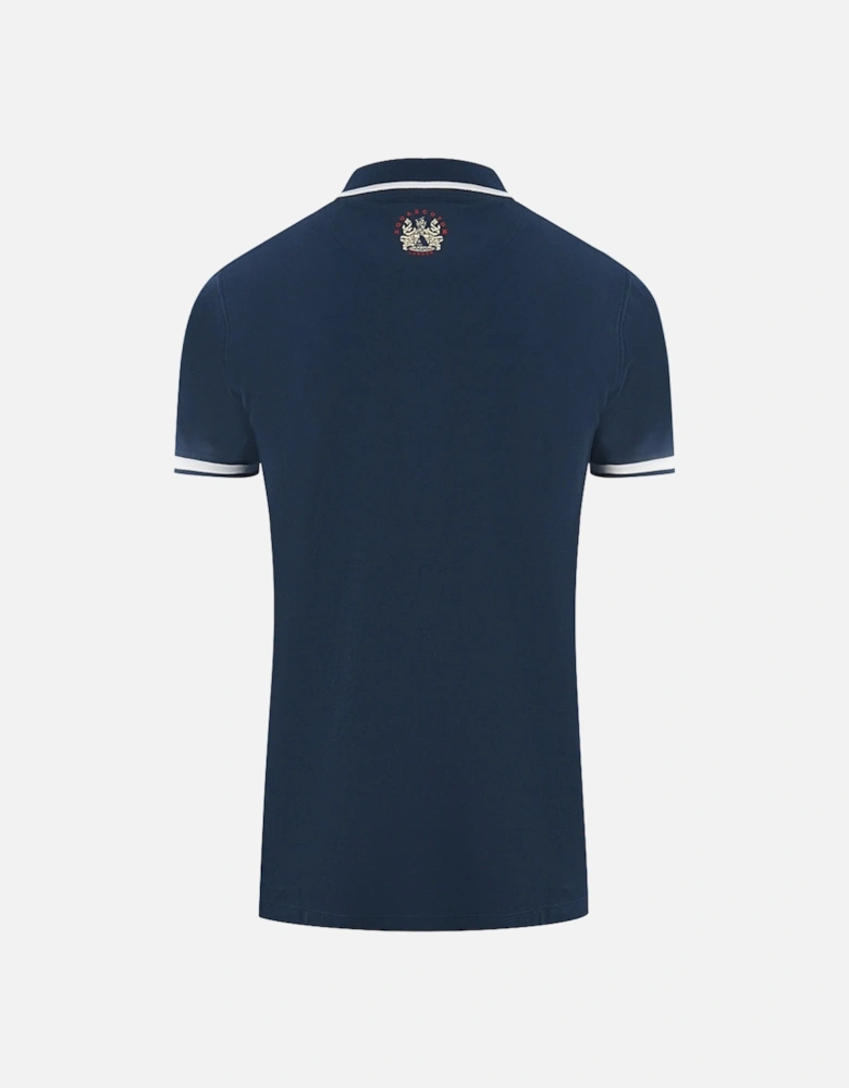 Embossed A Tipped Navy Blue Polo Shirt
