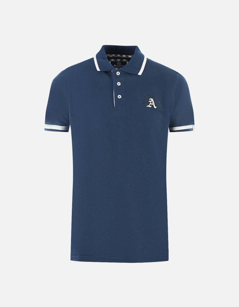 Embossed A Tipped Navy Blue Polo Shirt