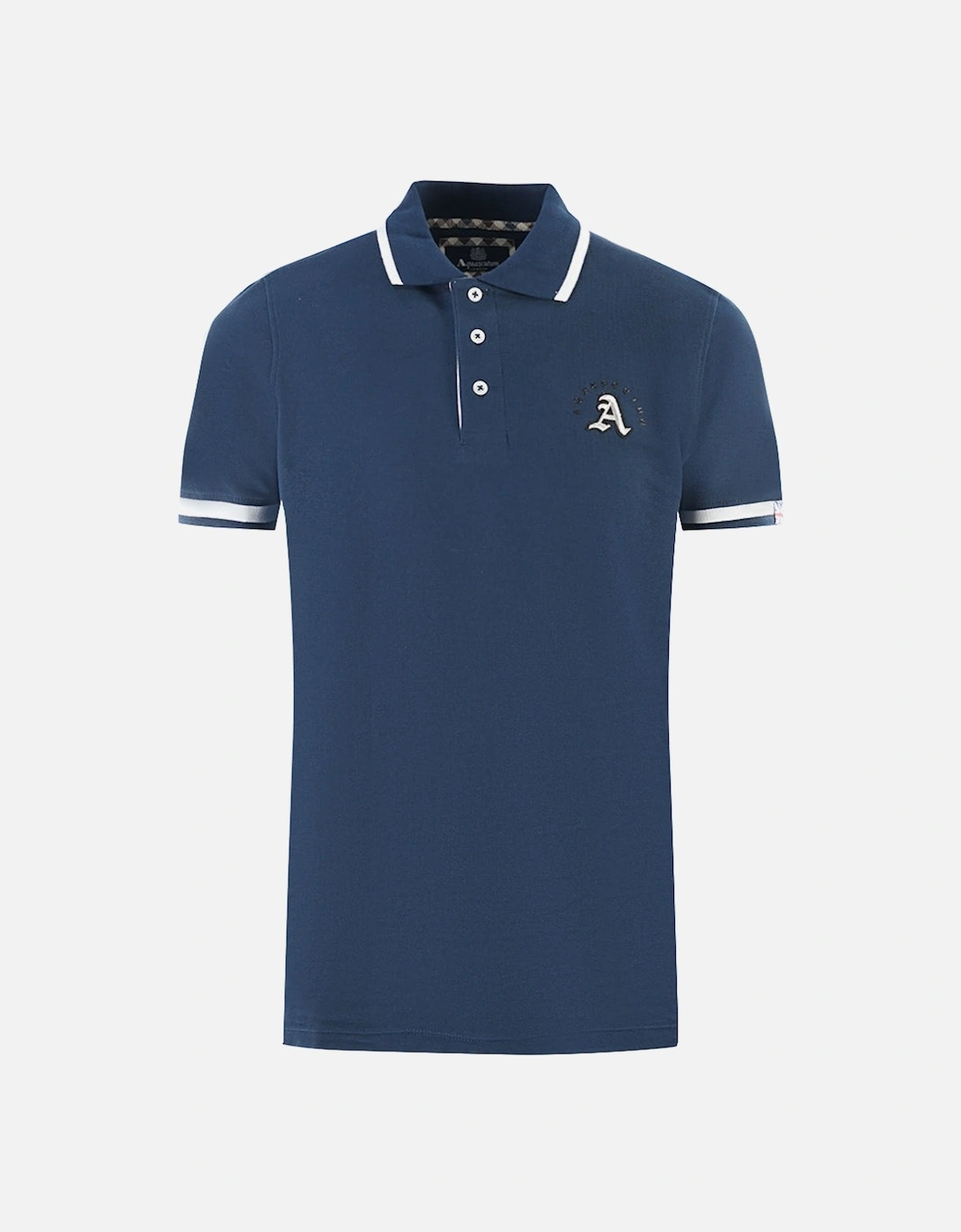 Embossed A Tipped Navy Blue Polo Shirt, 3 of 2