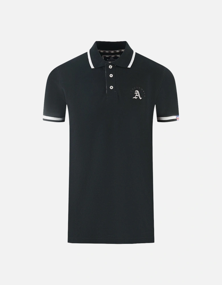 Embossed A Tipped Black Polo Shirt
