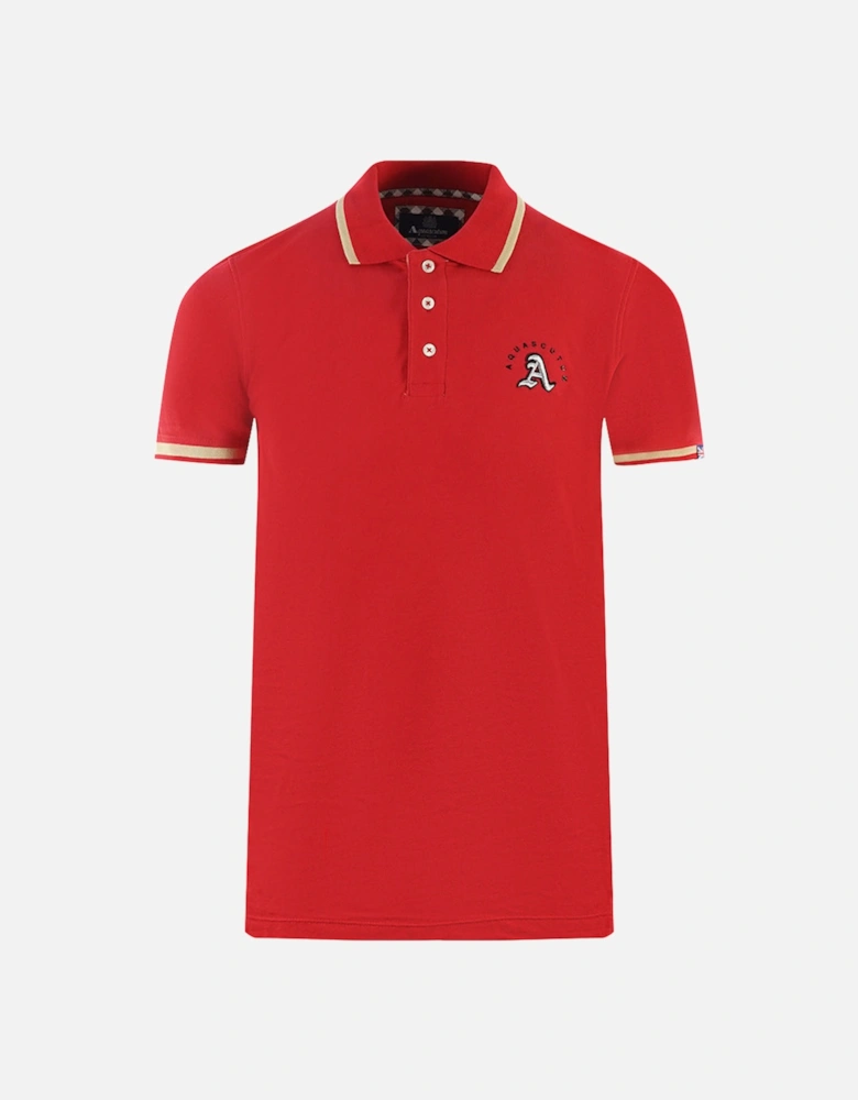 Embossed A Tipped Red Polo Shirt