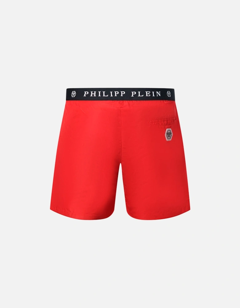 Branded Waistband Red Swim Shorts