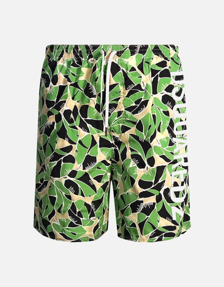 Leaf Design Green Swim Shorts