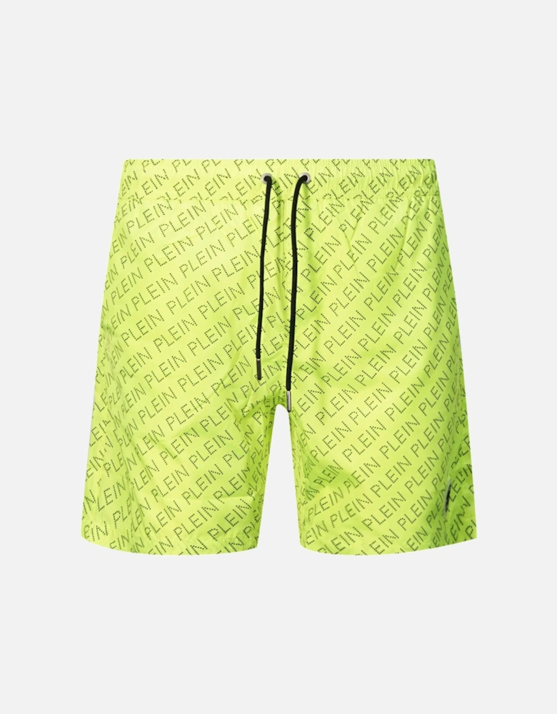 Repetitive Logo Fluorescent Yellow Swim Shorts