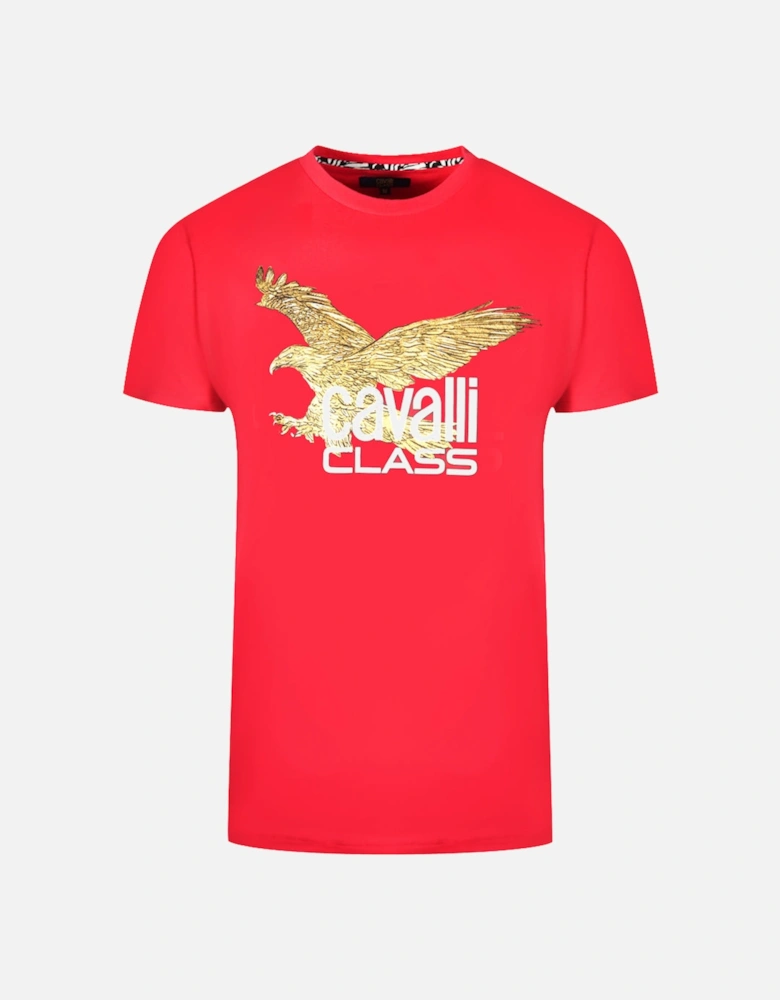 Cavalli Class Gold Eagle Logo Red T-Shirt