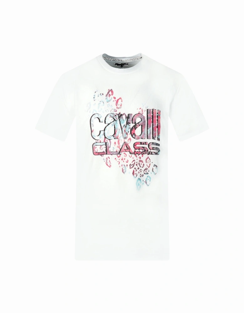 Cavalli Class Bold Leopard Print Logo White T-Shirt