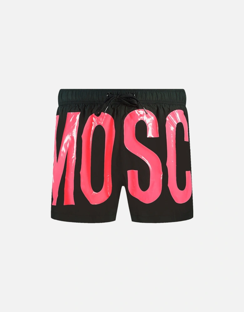 Large Pink Logo Black Swim Shorts