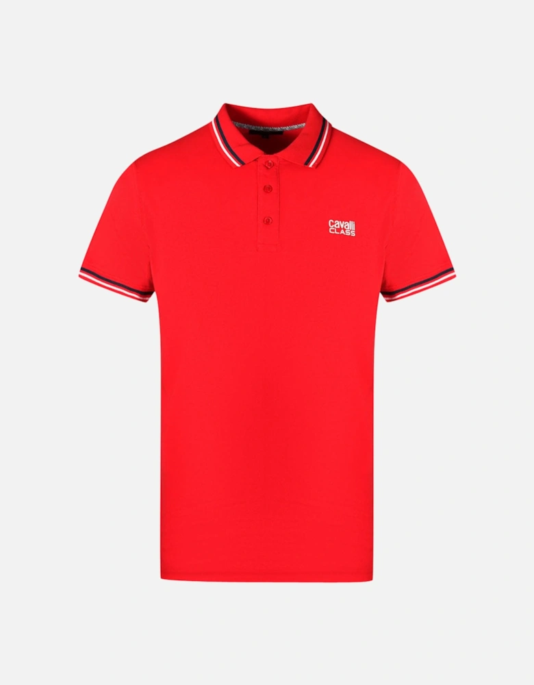 Cavalli Class Twinned Tipped Collar White Logo Red Polo Shirt