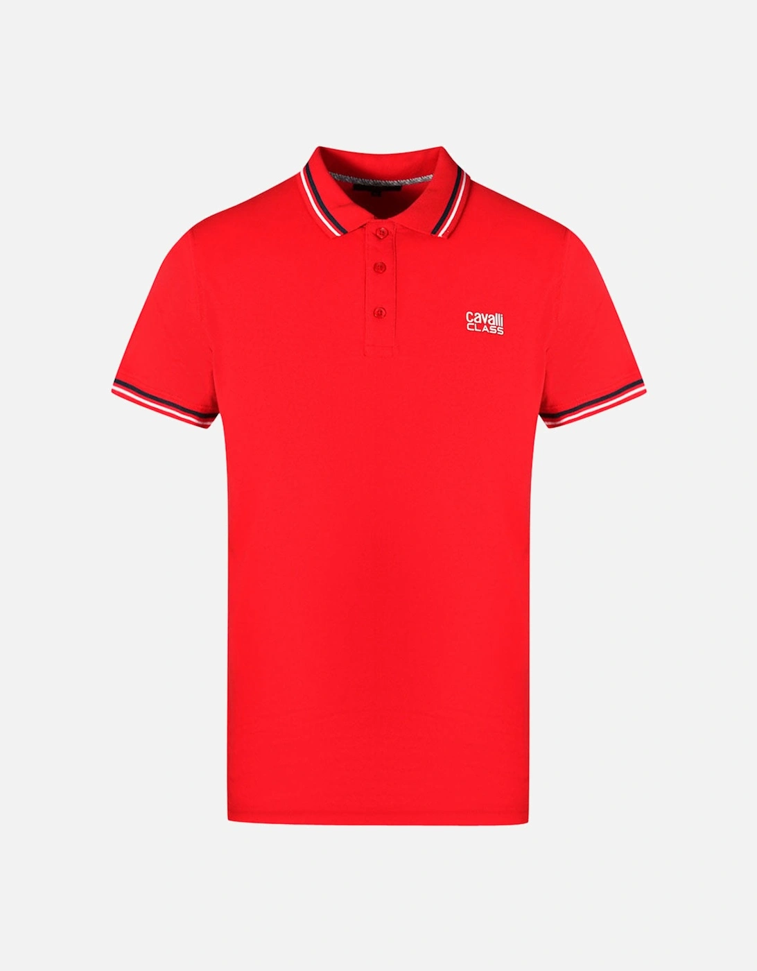 Cavalli Class Twinned Tipped Collar White Logo Red Polo Shirt, 3 of 2