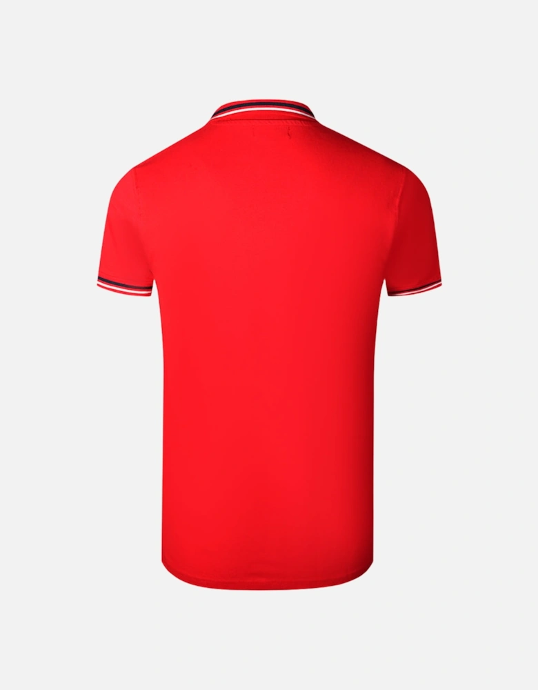 Cavalli Class Twinned Tipped Collar White Logo Red Polo Shirt