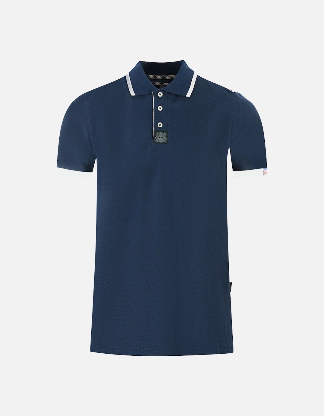 Branded Shoulder Tipped Navy Blue Polo Shirt, 5 of 4