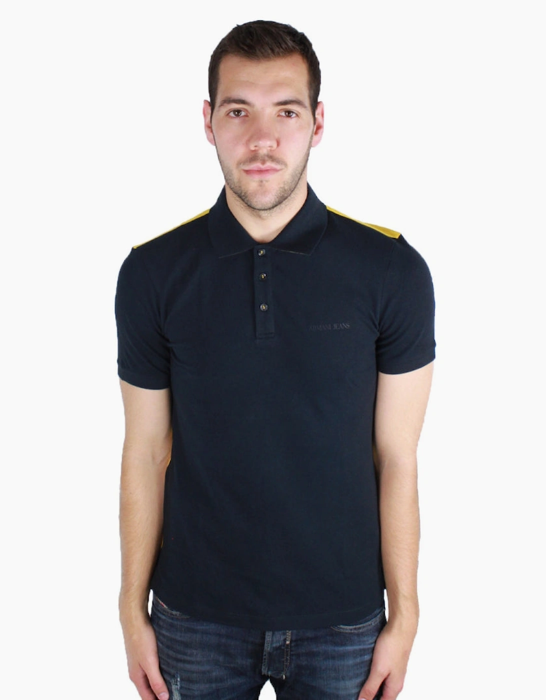 Men's Armani Jeans Colourblock Navy Blue Polo Shirt - Black - Size: 34