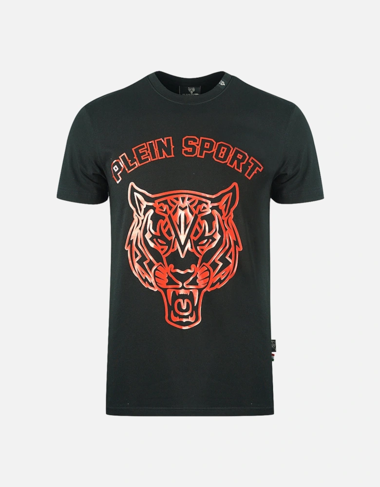 Plein Sport Red Stencil Tiger Logo Black T-Shirt