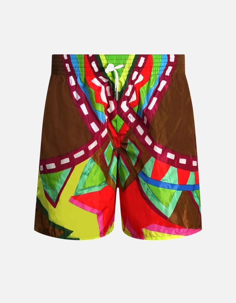 Colourful Abstract Design Brown Swim Shorts