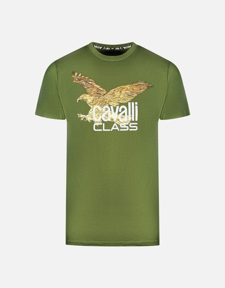 Cavalli Class Gold Eagle Logo Green T-Shirt