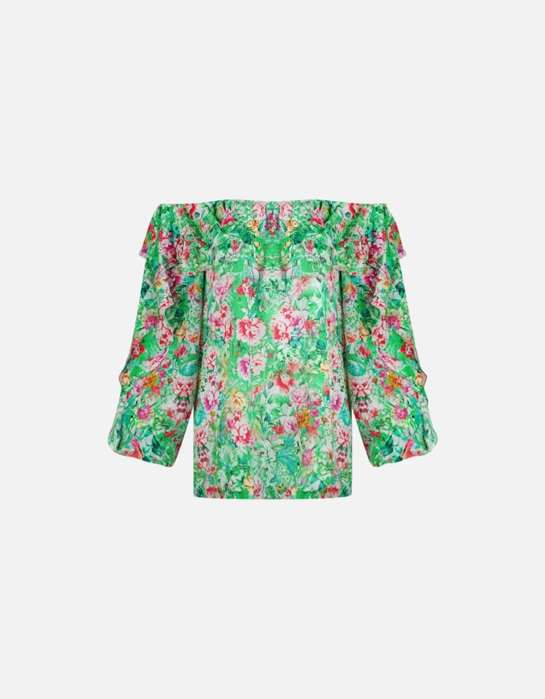 Versailles Gardenia 1202120 Green Long Sleeve Silk Flamenco Top