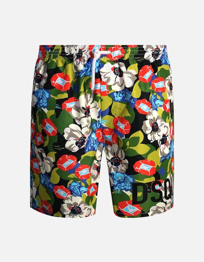Colourful Floral All-Over Design Green Swim Shorts