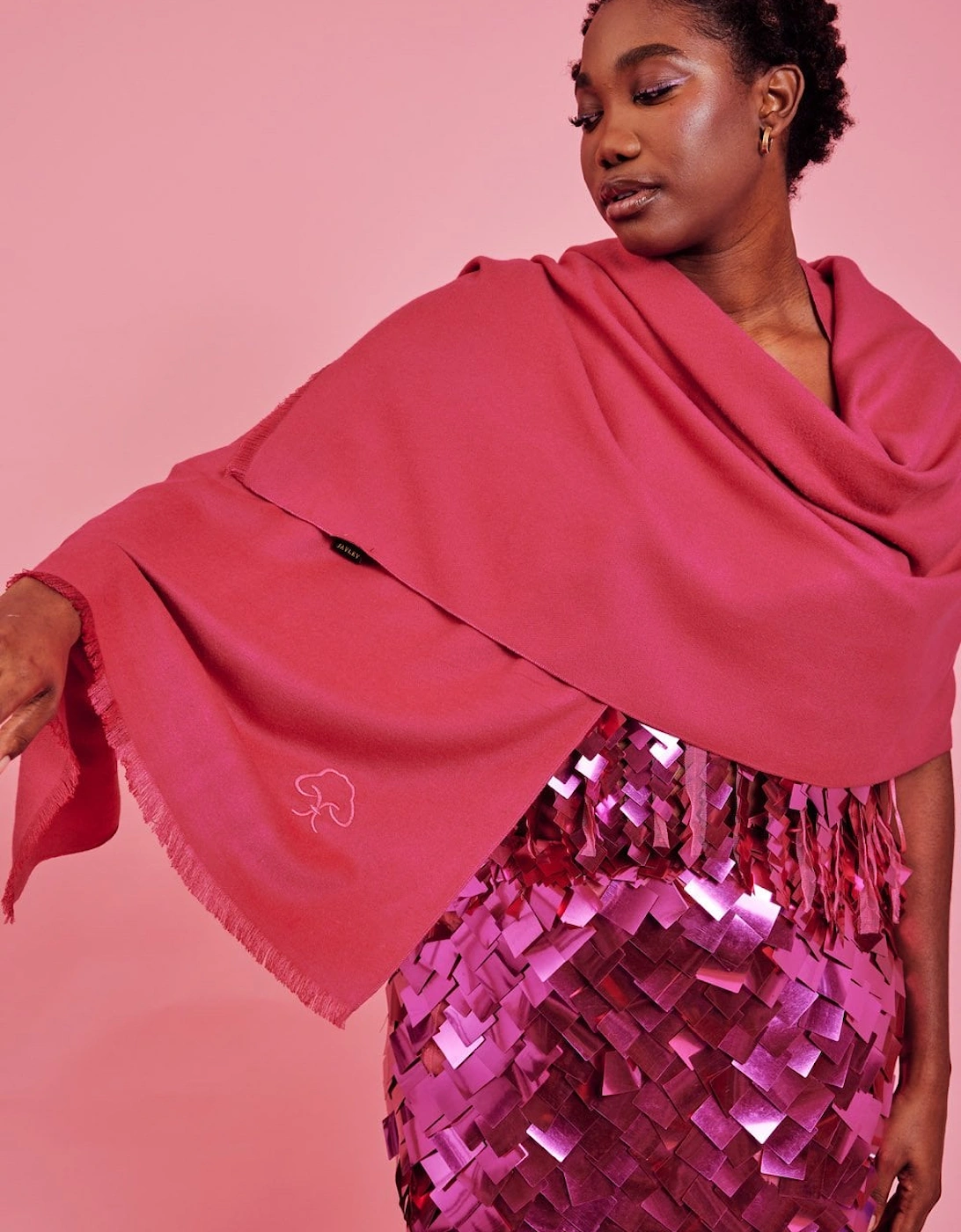 Cashmere Blend Wrap in Pink with Fringed hem and Logo