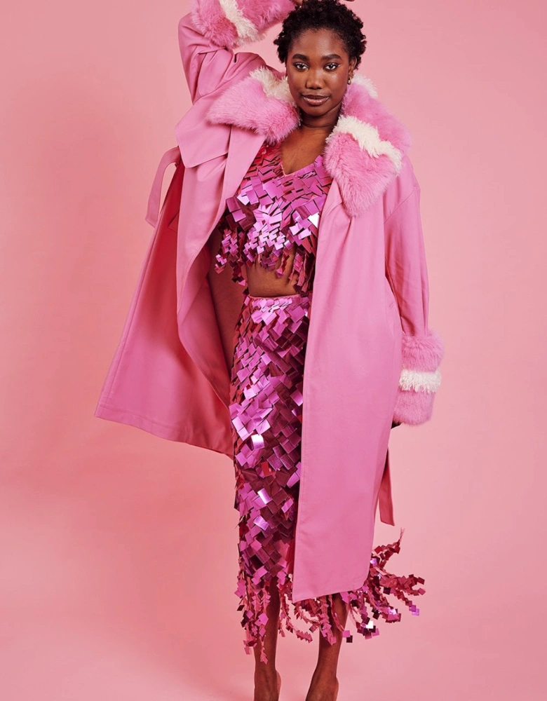 Hot Pink Eco Leather Trench Coat