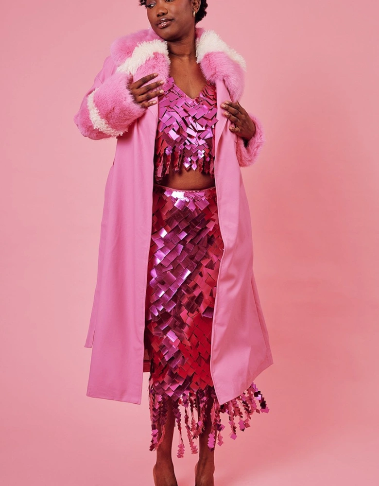 Hot Pink Eco Leather Trench Coat