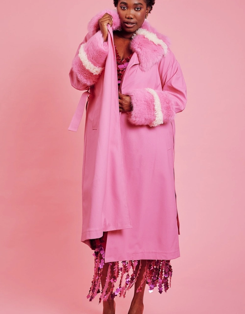 Hot Pink Eco Leather Trench Coat