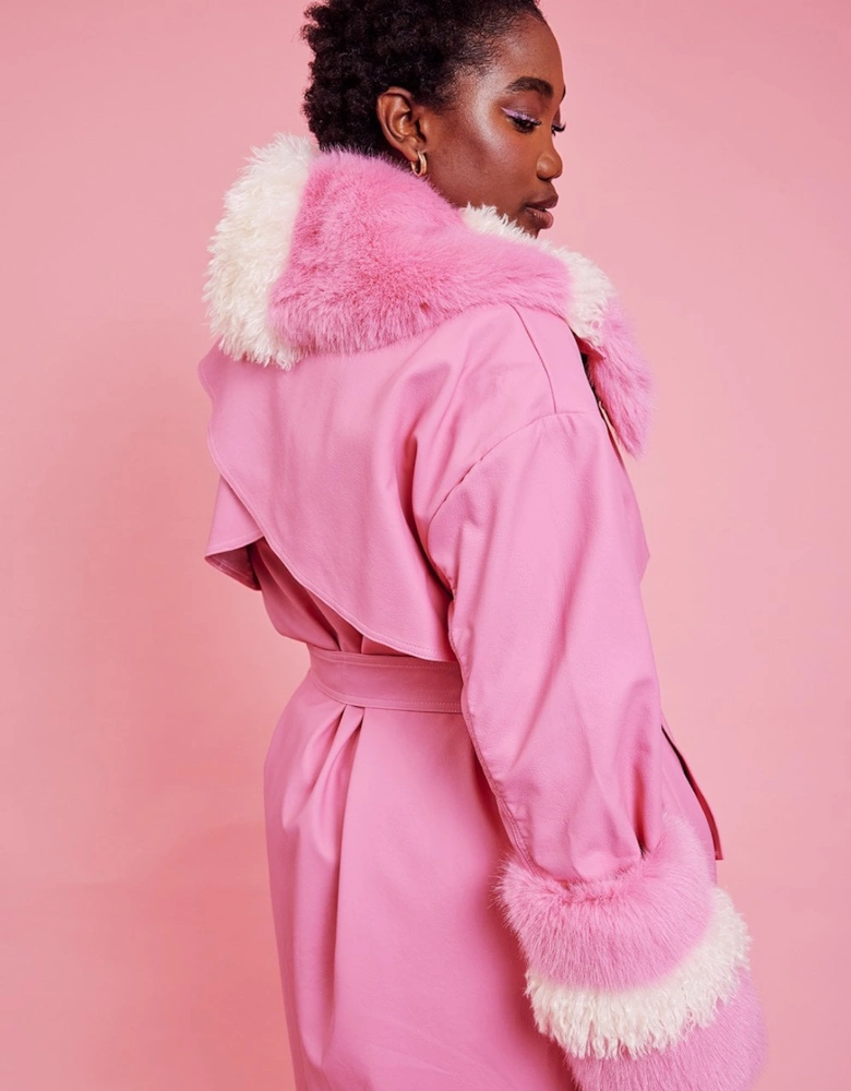 Hot Pink Eco Leather Trench Coat