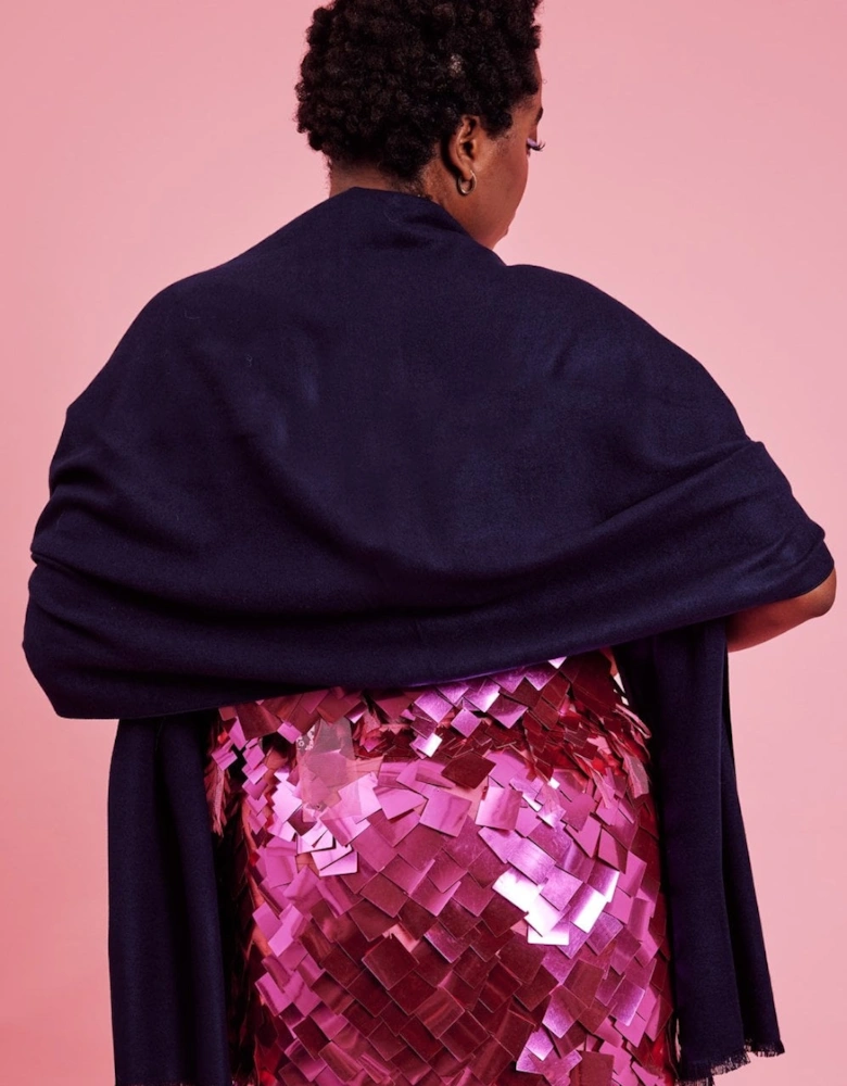 Cashmere Blend Wrap in blue with Fringed hem and Logo