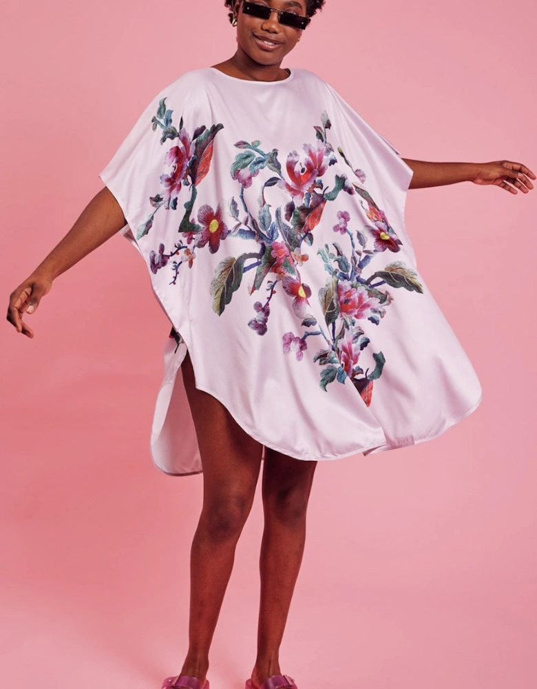 Pink Silk Blend Digital Print Kimono Dress