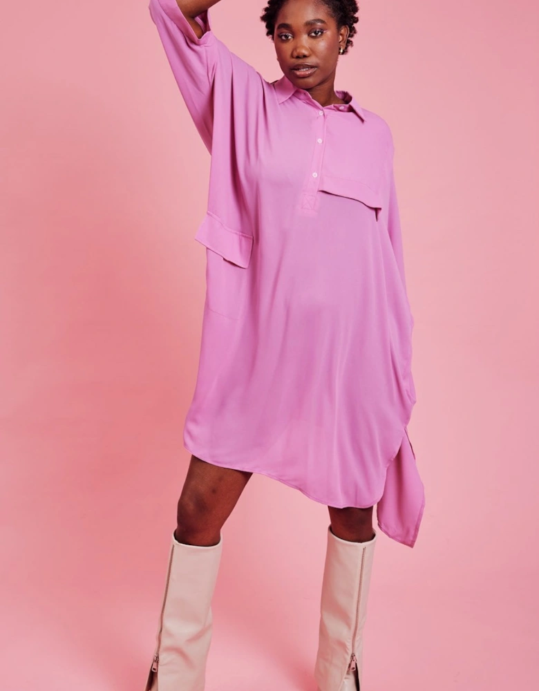 Oversized Pink Silk Blend Shirt Dress