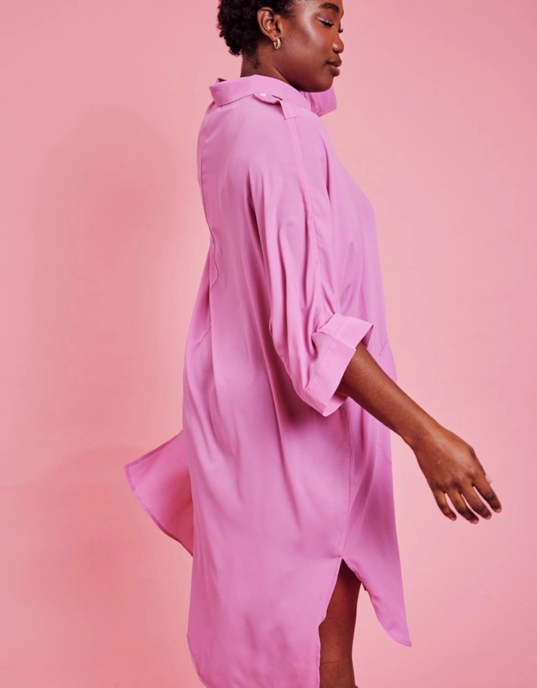 Oversized Pink Silk Blend Shirt Dress
