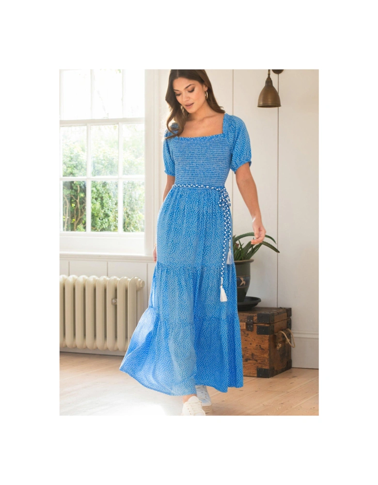 Sadie Shirred Bodice Woven Short Sleeve Maxi Dress - Multi