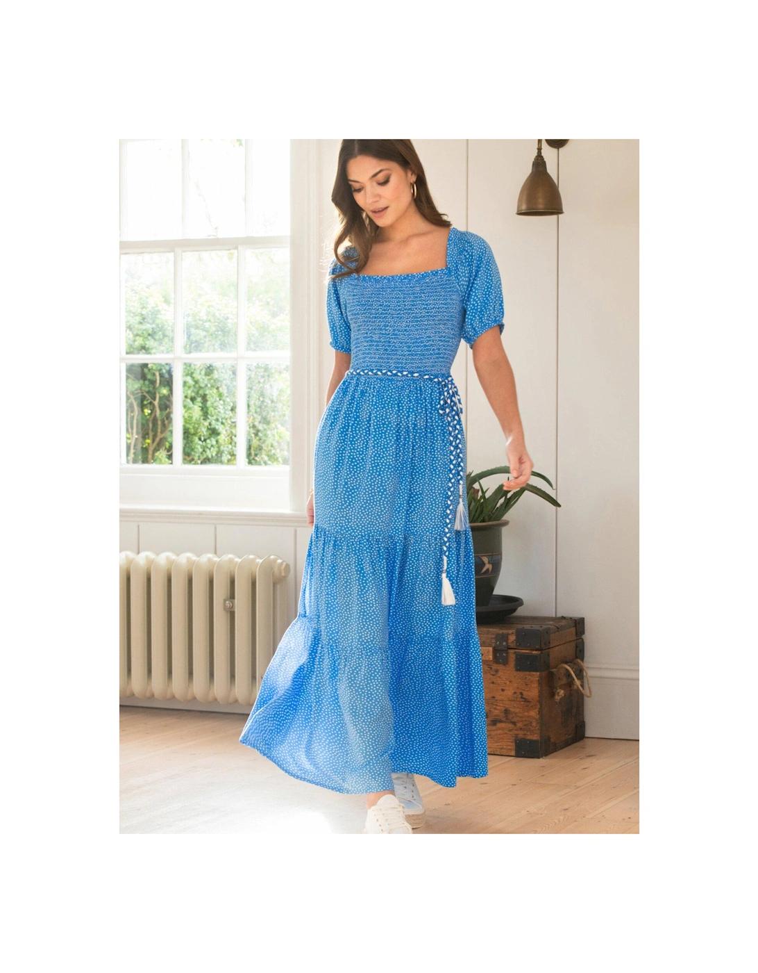Sadie Shirred Bodice Woven Short Sleeve Maxi Dress - Multi, 2 of 1