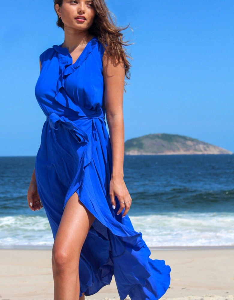 Midaxi Wrap Beach Dress - Blue