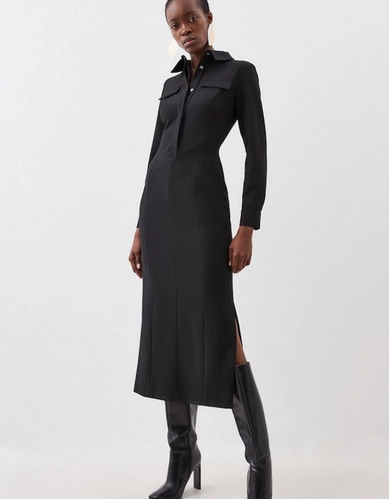 Compact Stretch Midi Shirt Dress