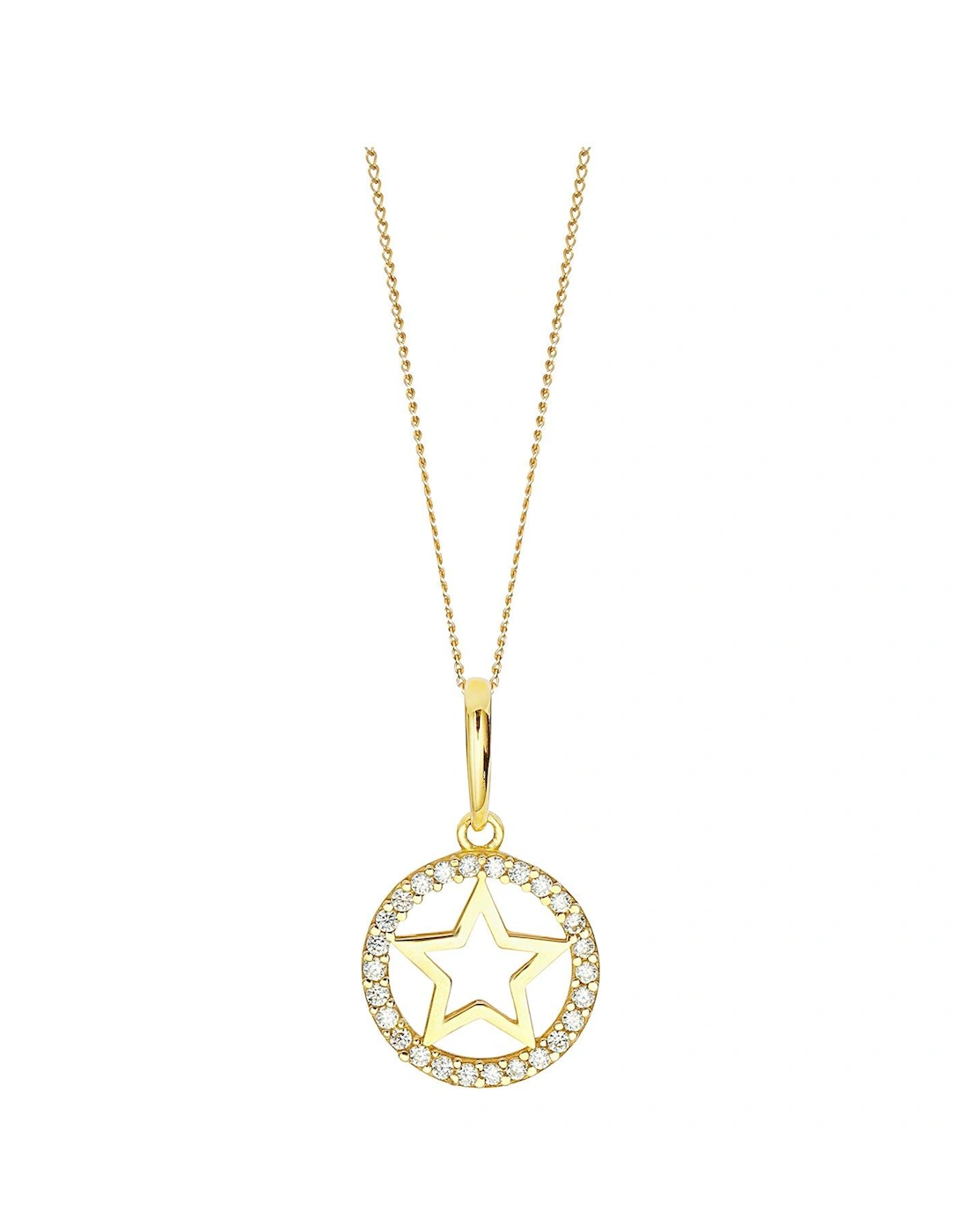 9ct Yellow Solid Gold Cubic Zirconia Cut Out Stars 9mm Pendant Necklace, 3 of 2