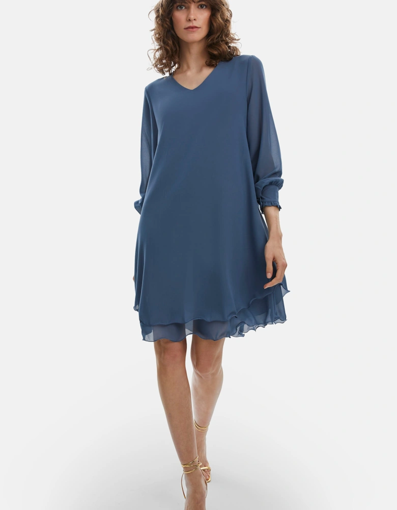 Long Sleeve Denim Wave Hem Dress