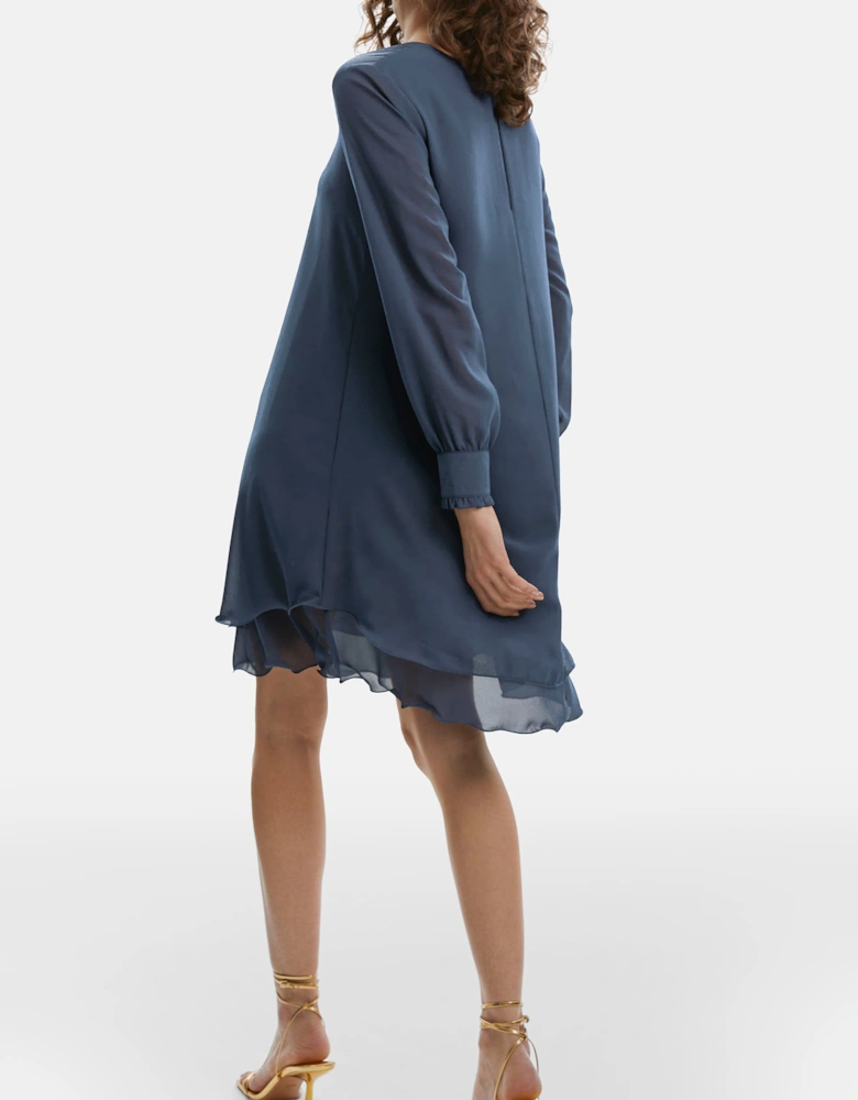 Long Sleeve Denim Wave Hem Dress