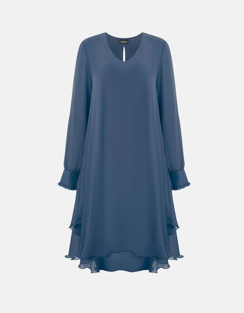 Long Sleeve Denim Wave Hem Dress