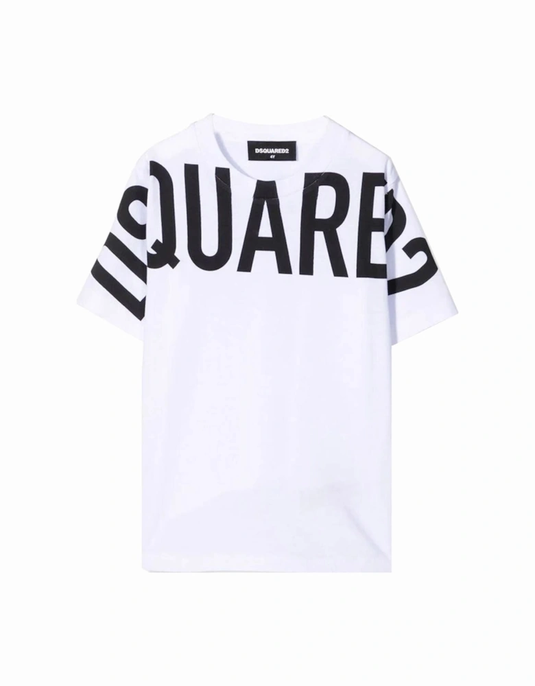 Boys Logo Print Cotton T-Shirt White