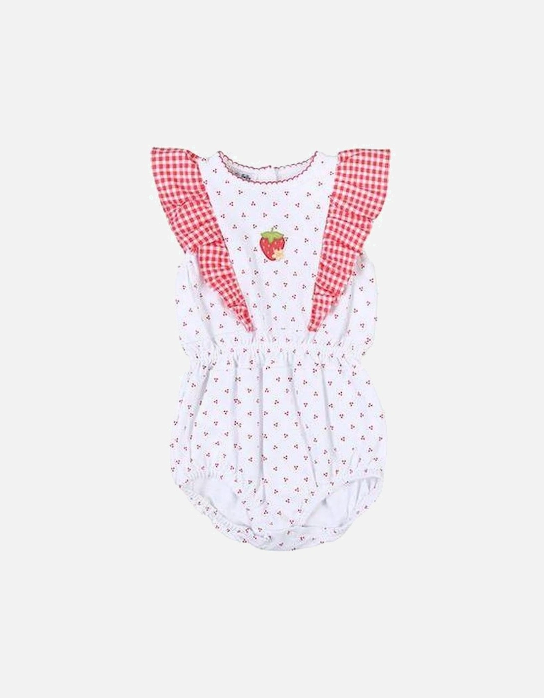 Baby Girls Fresh Strawberries Embroidered Bubble Romper, 2 of 1