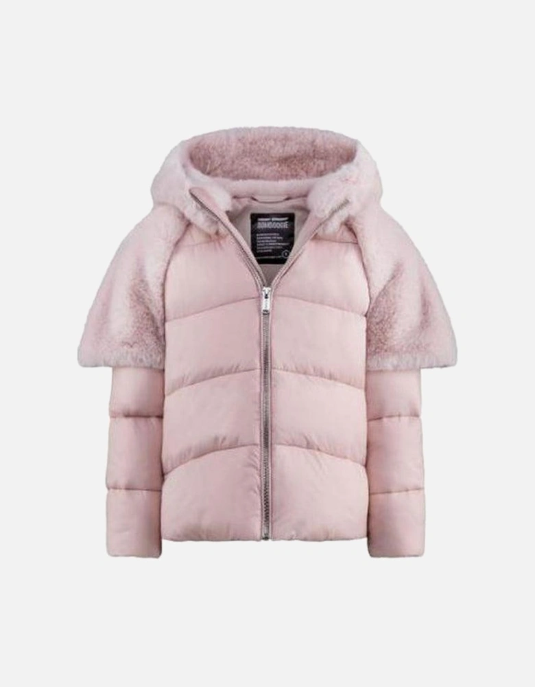 Girls Pale Pink Faux Fur Down Jacket
