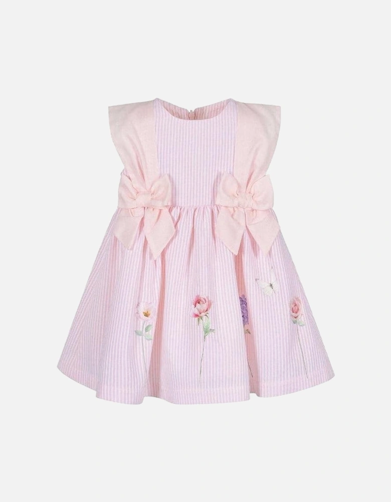 Girls Pink Dress Stripe With Bows