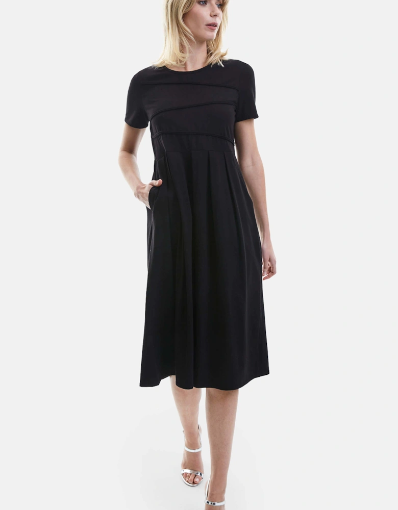 Pin Tuck Pocket Midi Dress Black