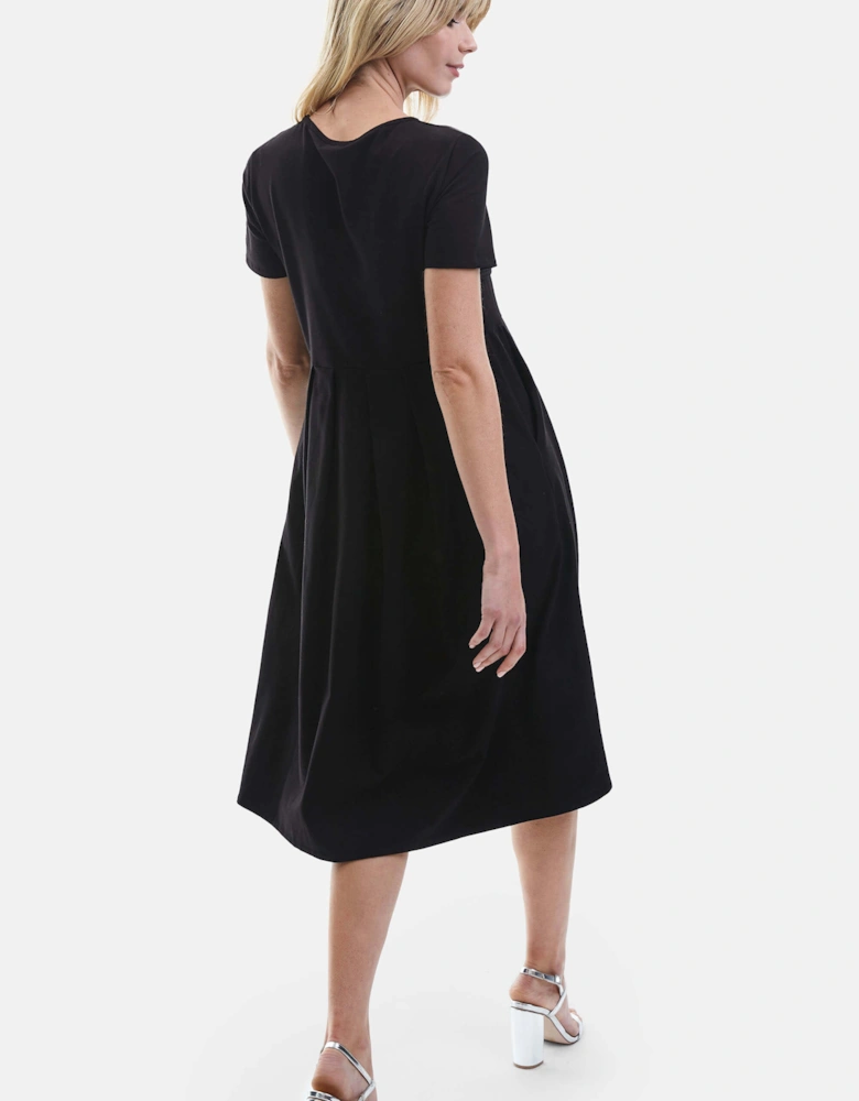 Pin Tuck Pocket Midi Dress Black