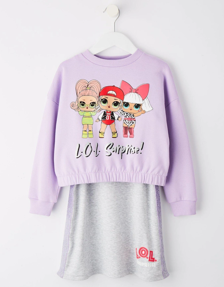 Lol Surprise 2 Piece Rib Dress and Cropped Sweat Set - Purple