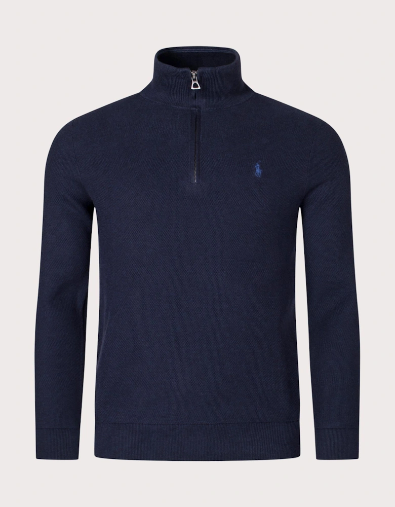 Quarter Zip Contrast Logo Knit