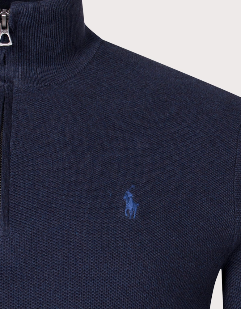 Quarter Zip Contrast Logo Knit